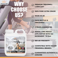 Viscos-350 Premium Treadmill Lubricant Pure Silicone Oil 15cm Long Applicator Inc - Made in UK - 500ml - Viscos-350