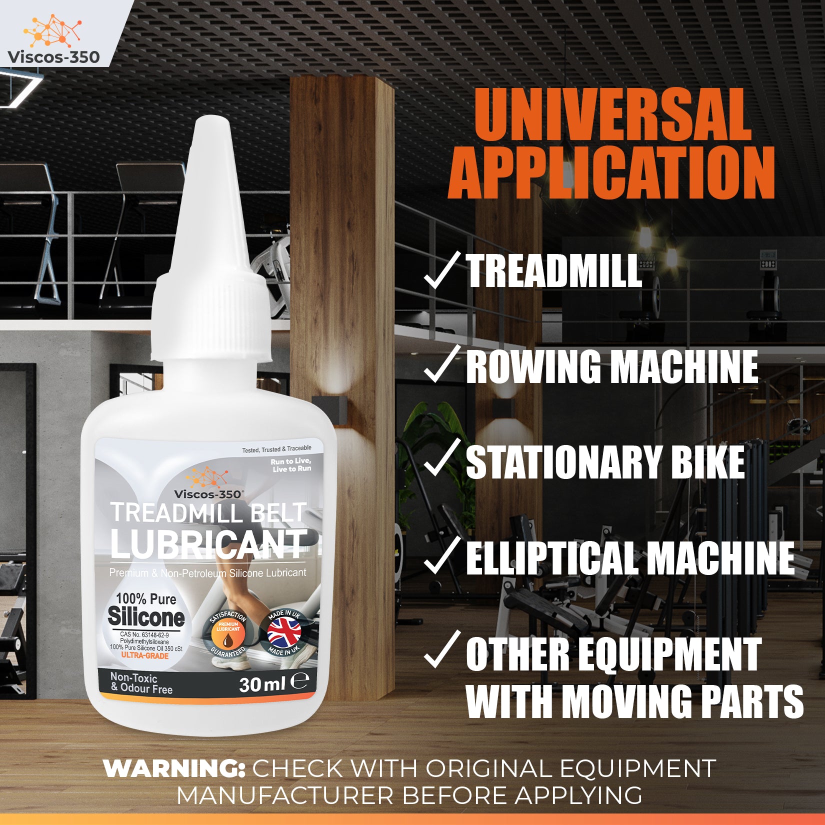 Viscos-350 Premium Treadmill Lubricant Pure Silicone Oil - Made in UK - 30ml - Viscos-350