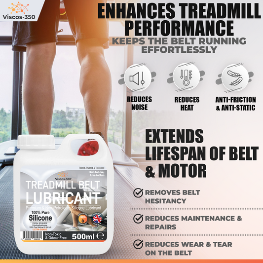 Viscos-350 Premium Treadmill Lubricant Pure Silicone Oil 15cm Long Applicator Inc - Made in UK - 500ml - Viscos-350