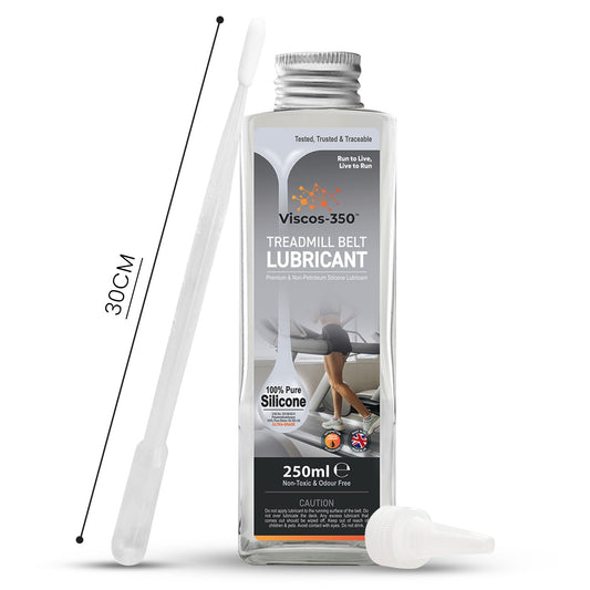 Viscos-350 Premium Treadmill Lubricant Pure Silicone Oil 30cm Long Applicator Inc - Made in UK - 250ml - Viscos-350