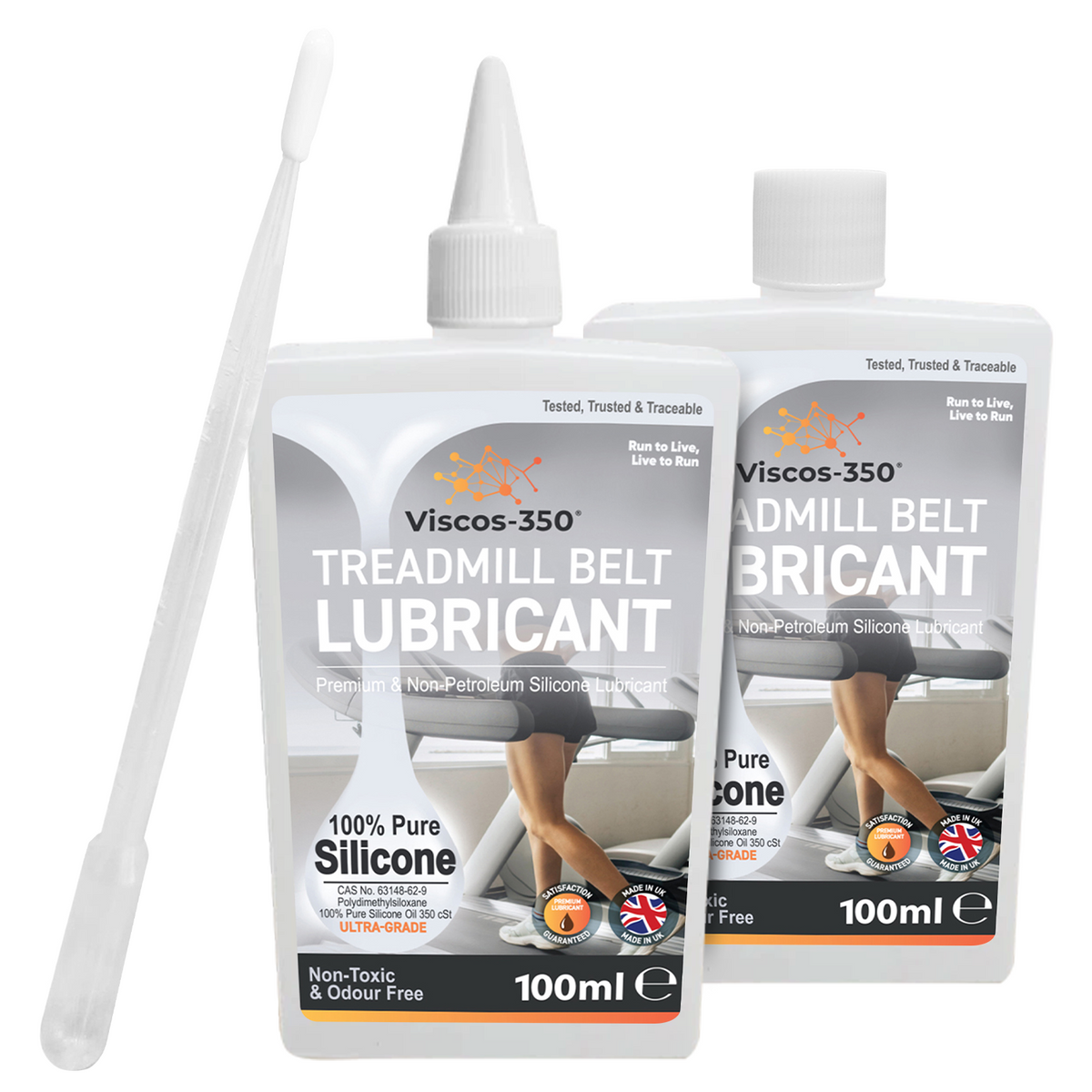 Viscos-350 Premium Treadmill Lubricant Pure Silicone Oil 15cm Long Applicator Inc - Made in UK - 200ml - Viscos-350