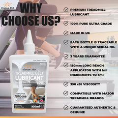 Viscos-350 Premium Treadmill Lubricant Pure Silicone Oil 15cm Long Applicator Inc - Made in UK - 200ml - Viscos-350